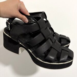 Shellys London Platform Round Cage Toe Heel‎ Sandals Women's Size 8.5